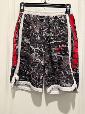 Nike “Elite” Black White Red Marble-Pattern Kids Athletic Shorts